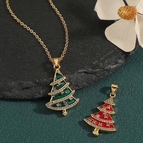 Collier en laiton cubique Zircon Micro Pave, arbre de noël, Placage de couleur d'or, styles différents pour le choix & pavé de micro zircon & pour femme & émail, plus de couleurs à choisir, protéger l'environnement, sans nickel, plomb et cadmium, Vendu par PC