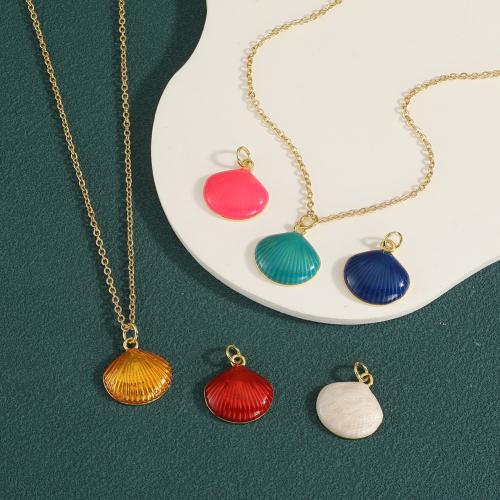 Brass Necklace, Shell, gold color plated, for woman & enamel, more colors for choice, nickel, lead & cadmium free, Sold By PC