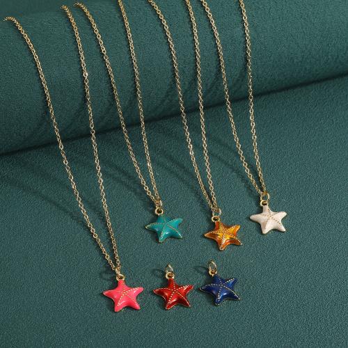 Brass Necklace, Star, gold color plated, for woman & enamel, more colors for choice, nickel, lead & cadmium free, Sold By PC