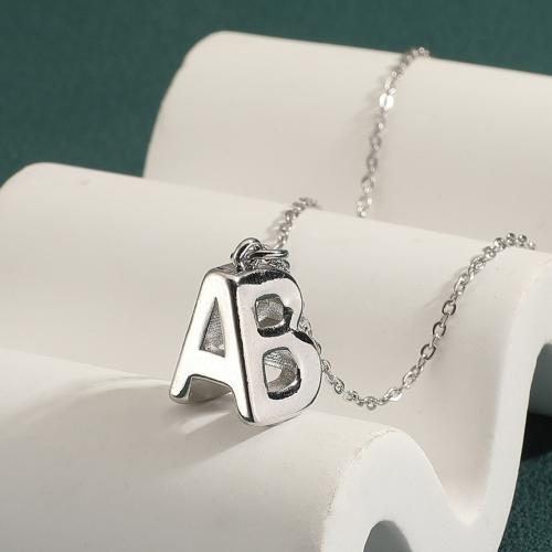 Brass Necklace, Alphabet Letter, silver color plated, for woman, more colors for choice, nickel, lead & cadmium free, Sold By PC