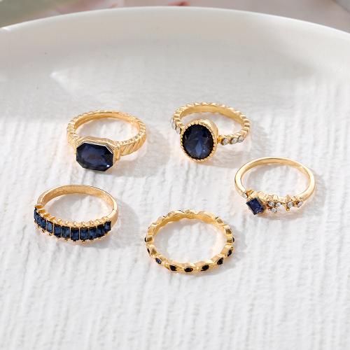 Tibetan Style Ring Set, 5 pieces & for woman & with rhinestone, more colors for choice, Sold By Set