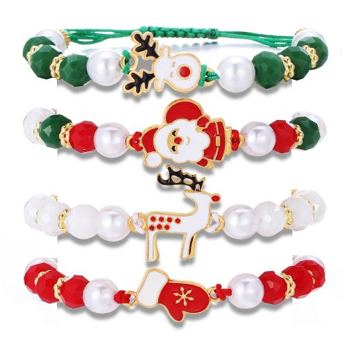 Bracelet de vacances de Noël, alliage de zinc, avec argile de polymère, fait à la main, 4 pièces & Conception de Noël & styles différents pour le choix & émail, multicolore, Vendu par fixé