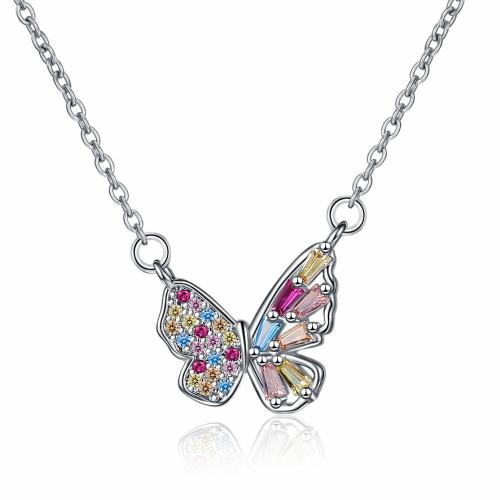 Cubic Zircon Micro Pave Brass Necklace, with 5CM extender chain, Butterfly, plated, micro pave cubic zirconia & for woman, more colors for choice, Length:Approx 45 cm, Sold By PC