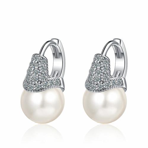 Boucles d'oreilles en laiton zircon cubique pavent, avec perle de plastique, Placage, pavé de micro zircon & pour femme, plus de couleurs à choisir, 10x18mm, Vendu par paire