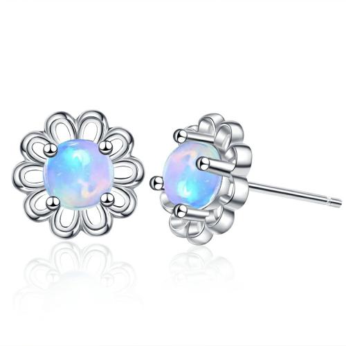 Brass Stud Earring, with Gemstone, plated, for woman, platinum color, 9mm, Sold By Pair