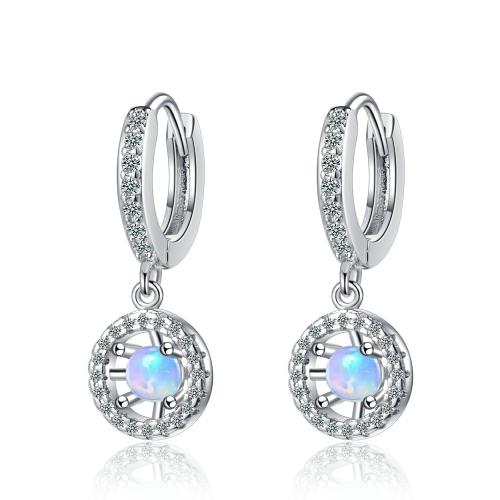 Cubic Zirconia Micro Pave Brass Earring, with Gemstone, plated, micro pave cubic zirconia & for woman, platinum color, 25x10mm, Sold By Pair