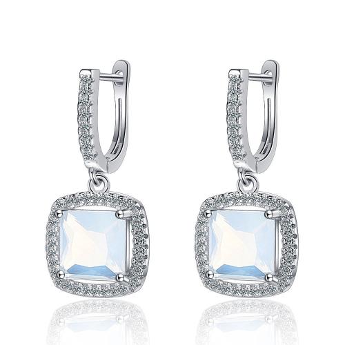 Boucles d'oreilles en laiton zircon cubique pavent, avec pierre gemme, Placage, pavé de micro zircon & pour femme, couleur platine, 17x13mm, Vendu par PC