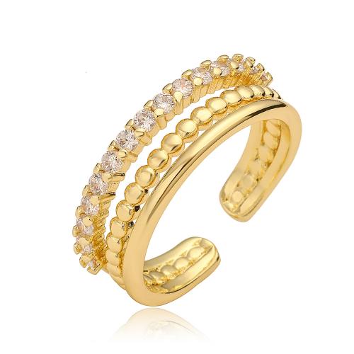 Cúbicos Circonia Micro Pave anillo de latón, metal, chapado, micro arcilla de zirconia cúbica & para mujer, dorado, Vendido por UD