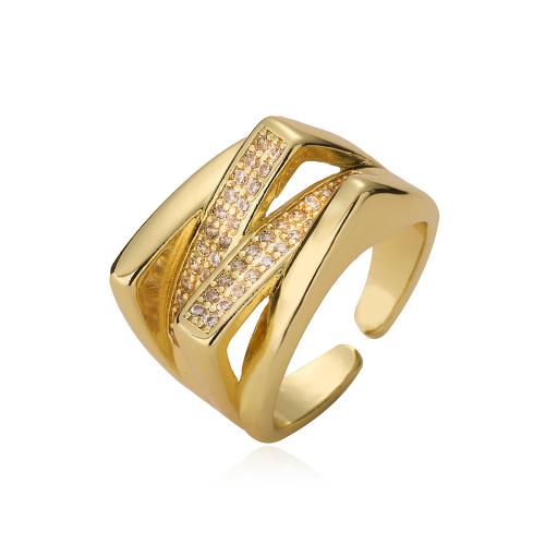 Cúbicos Circonia Micro Pave anillo de latón, metal, chapado, micro arcilla de zirconia cúbica & para mujer, dorado, Vendido por UD