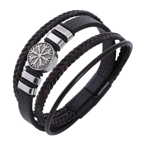 PU Leather Cord Bracelets, Tibetan Style, with PU Leather, handmade, fashion jewelry & for man, more colors for choice, Sold By PC