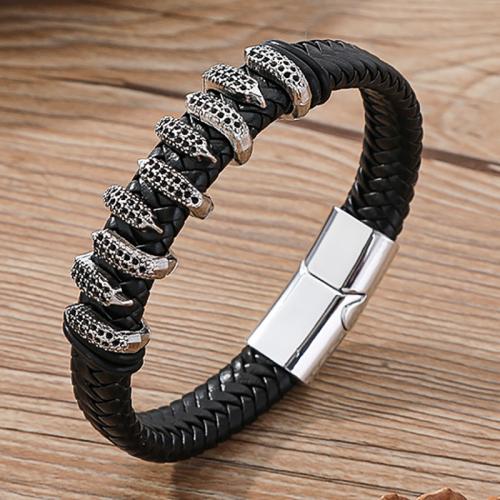 PU Leather Cord Bracelets, Tibetan Style, with PU Leather, vintage & for man, more colors for choice, Sold By PC