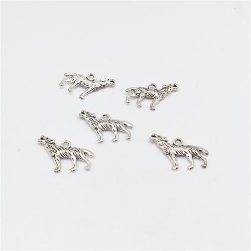 Pendentifs animaux en alliage de zinc, loup, Plaqué de couleur d'argent, DIY, 18x26x3mm, 100PC/sac, Vendu par sac