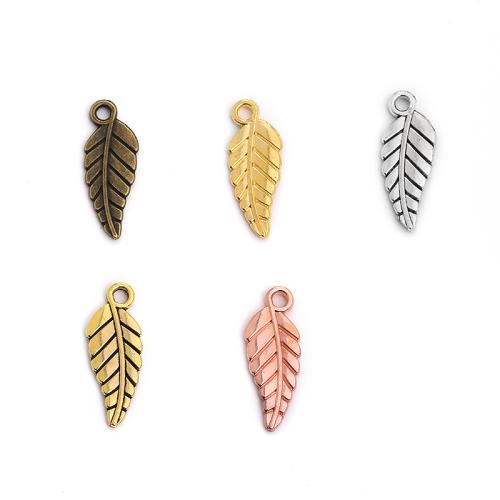 Tibetan Style Leaf Pendants, plated, DIY, more colors for choice, 19x7x1mm, 100PCs/Bag, Sold By Bag