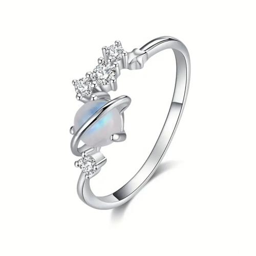 Cubic Zirconia Micro Pave Brass Ring, with Moonstone, different size for choice & micro pave cubic zirconia & for woman, Sold By PC