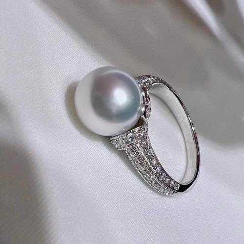 Cubic Zirconia Micro Pave Brass Ring, with Plastic Pearl, different size for choice & micro pave cubic zirconia & for woman, Sold By PC