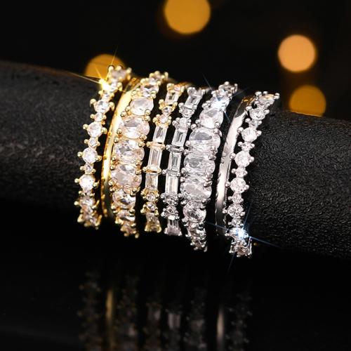 Fashion Brass Ring Set, 4 pieces & different size for choice & micro pave cubic zirconia & for woman, more colors for choice, Sold By Set