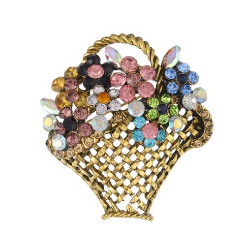 Tibetan Style Brooches, Flower Basket, fashion jewelry & for woman & with rhinestone, 35x46mm, Sold By PC