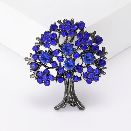 Tibetan Style Brooches, Tree, fashion jewelry & for woman & with rhinestone, more colors for choice, 47x42mm, Sold By PC