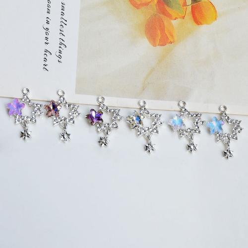 Tibetan Style Rhinestone Pendants, Star, DIY & with rhinestone, more colors for choice, 25x16mm, 10PCs/Bag, Sold By Bag