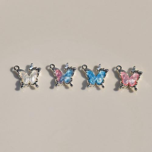 Zinc alliage strass Pendants, alliage de zinc, papillon, DIY & avec strass, plus de couleurs à choisir, 14x14mm, 10PC/sac, Vendu par sac