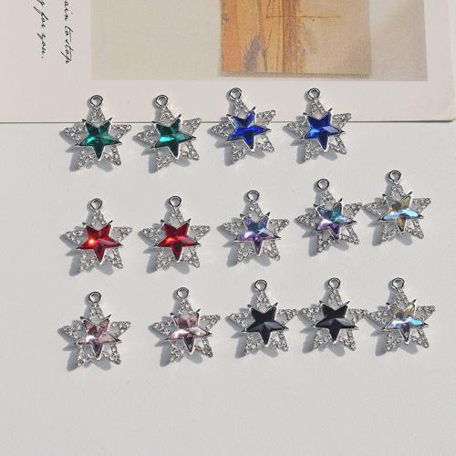 Tibetan Style Rhinestone Pendants, Star, DIY & with rhinestone, more colors for choice, 22x19mm, 10PCs/Bag, Sold By Bag