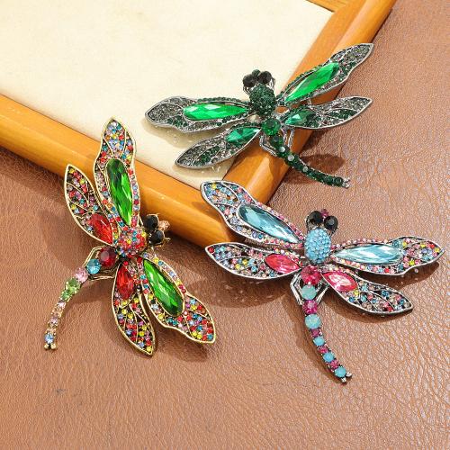 Tibetan Style Brooches, Dragonfly, fashion jewelry & for woman & with rhinestone, more colors for choice, 64x100mm, Sold By PC