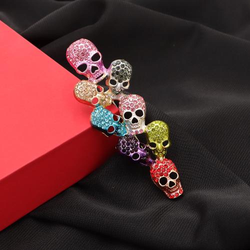 Tibetan Style Brooches, Skull, fashion jewelry & for woman & with rhinestone, 87x30mm, Sold By PC