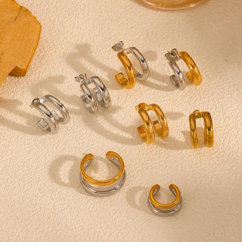 Conjuntos de joyería de acero inoxidable, anillo de dedo & pendiente, acero inoxidable 304, diferentes estilos para la opción & para mujer, más colores para la opción, Vendido por UD