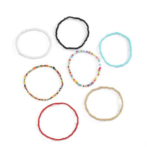 Fashion Jewelry Anklet, Seedbead, 7 pieces, mixed colors, nickel, lead & cadmium free, Length:23 cm, Sold By Set