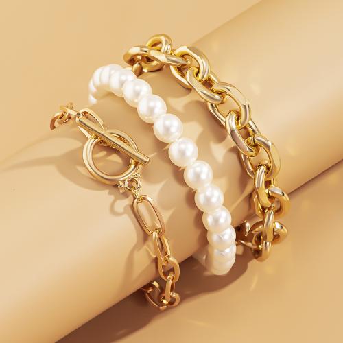 Tibetan Style Bracelet, with Plastic Pearl, plated, three pieces & fashion jewelry, more colors for choice, nickel, lead & cadmium free, Sold By Set