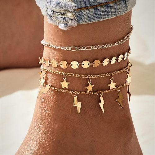 Tibetan Style Anklet, gold color plated, 4 pieces & fashion jewelry, golden, nickel, lead & cadmium free, Sold By Set