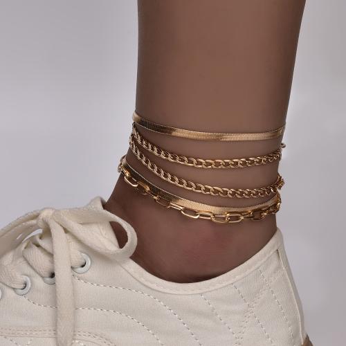 Tibetan Style Anklet, gold color plated, 4 pieces & fashion jewelry, golden, nickel, lead & cadmium free, Sold By Set