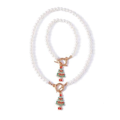 Parures de bijoux, perle de plastique, avec alliage de zinc, 2 pièces & bijoux de mode, blanc, Vendu par fixé