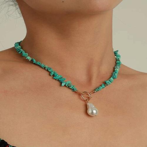 Natural Gemstone Necklace, with Plastic Pearl & Tibetan Style, fashion jewelry, more colors for choice, Length:42 cm, Sold By PC