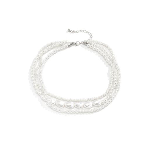 Collier de perles en plastique, perle de plastique, bijoux de mode, blanc, Vendu par PC