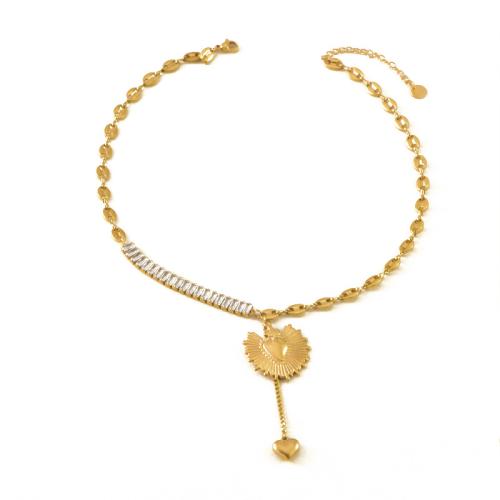 Collier de bijoux en acier inoxydable, Acier inoxydable 304, Placage, styles différents pour le choix & pavé de micro zircon & pour femme, Or, Vendu par PC