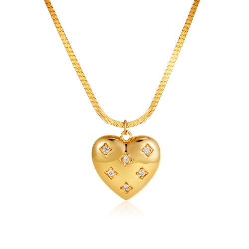 Stainless Steel Jewelry Necklace, 304 Stainless Steel, Heart, plated, micro pave cubic zirconia & for woman, gold, Sold By PC