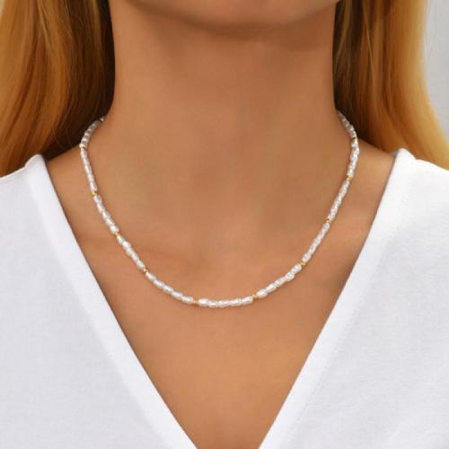 Collar de acero inoxidable de la joyería, acero inoxidable 304, con Perlas plásticas, chapado, para mujer, Blanco, Vendido por UD