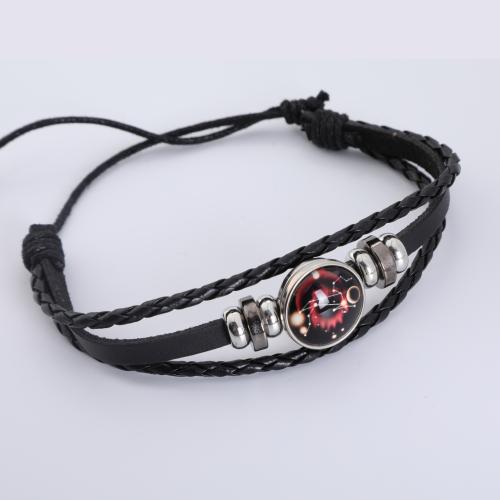 PU Leather Cord Bracelets, Tibetan Style, with PU Leather & Gemstone, epoxy gel, Zodiac symbols jewelry & Unisex & different designs for choice, more colors for choice, Length:Approx 21.5 cm, Sold By PC