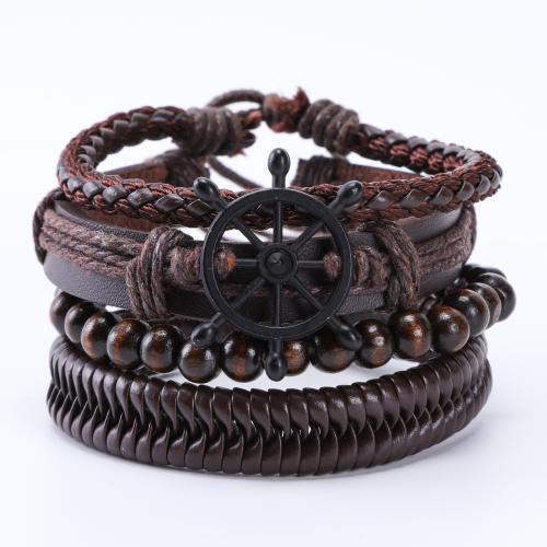 PU Leather Cord Bracelets, Tibetan Style, with PU Leather, vintage & 4 pieces & for man, more colors for choice, Length:Approx 21.5 cm, Sold By PC