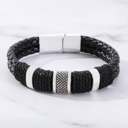 PU Leather Cord Bracelets, Tibetan Style, with PU Leather, vintage & different length for choice & for man, more colors for choice, Sold By PC