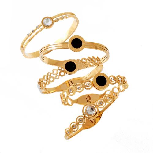 Bracelet d'acier titane, Placage, styles différents pour le choix & pavé de micro zircon & pour femme, doré, Vendu par PC