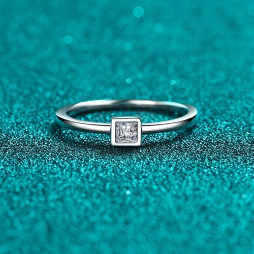 925 Sterling Silver Finger Ring, with Moissanite, Square, different size for choice & for woman, Hole:Approx 2mm, US Ring Size:4-10, Sold By PC