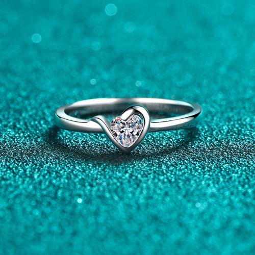 925 Sterling Silver Finger Ring, with Moissanite, Heart, different size for choice & for woman, Hole:Approx 2mm, US Ring Size:4-10, Sold By PC