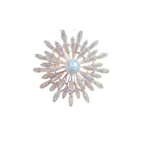 Broches en alliage de zinc, avec perle de plastique, pour femme & avec strass, doré, 65x65mm, Vendu par PC