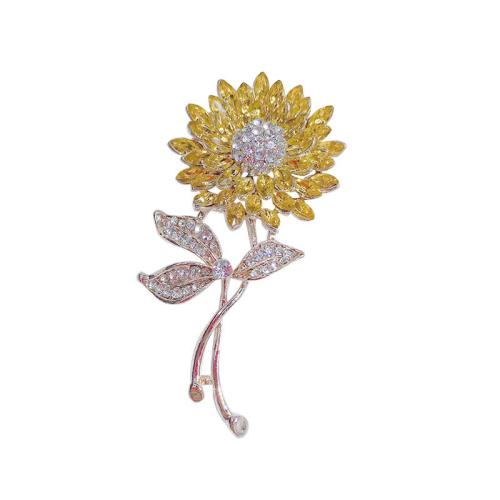 Tibetan Style Brooches, Sunflower, for woman & with rhinestone, 70x35mm, Sold By PC