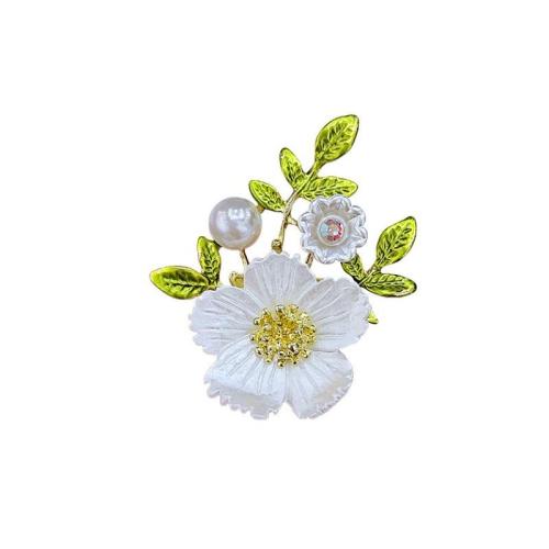 Tibetan Style Brooches, with Plastic Pearl, for woman & with rhinestone, white, 62x29mm, Sold By PC