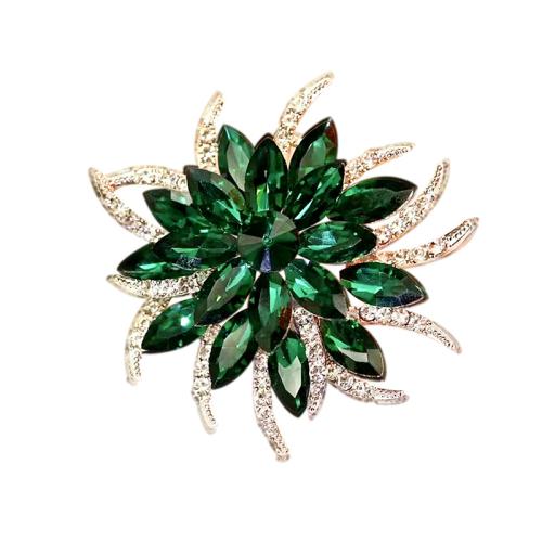 Tibetan Style Brooches, for woman & with rhinestone, green, 60x60mm, Sold By PC