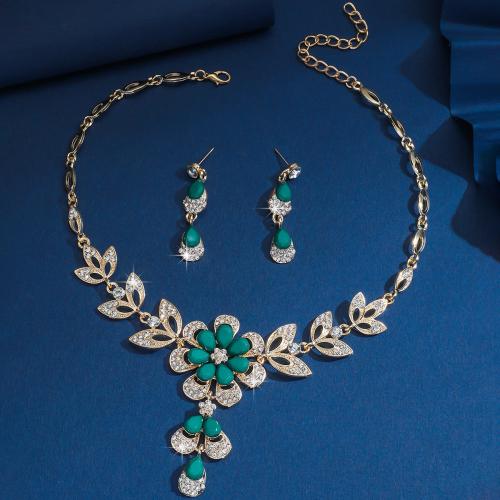 Tibetan Style Jewelry Sets, Stud Earring & necklace, with 7cm extender chain, 2 pieces & fashion jewelry & for woman & with rhinestone, more colors for choice, Length:37.5 cm, Sold By Set