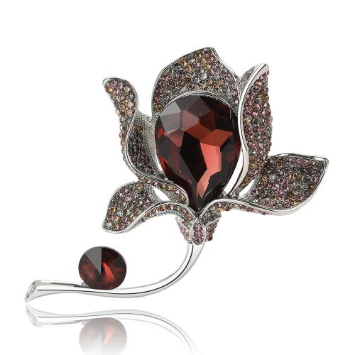 Tibetan Style Brooches, Tulip, for woman & with rhinestone, more colors for choice, 75x50mm, Sold By PC